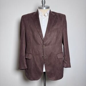 Chaps Ralph Lauren Blazer Mens 46R Brown Solid Faux Suede Two Button Sport Coat